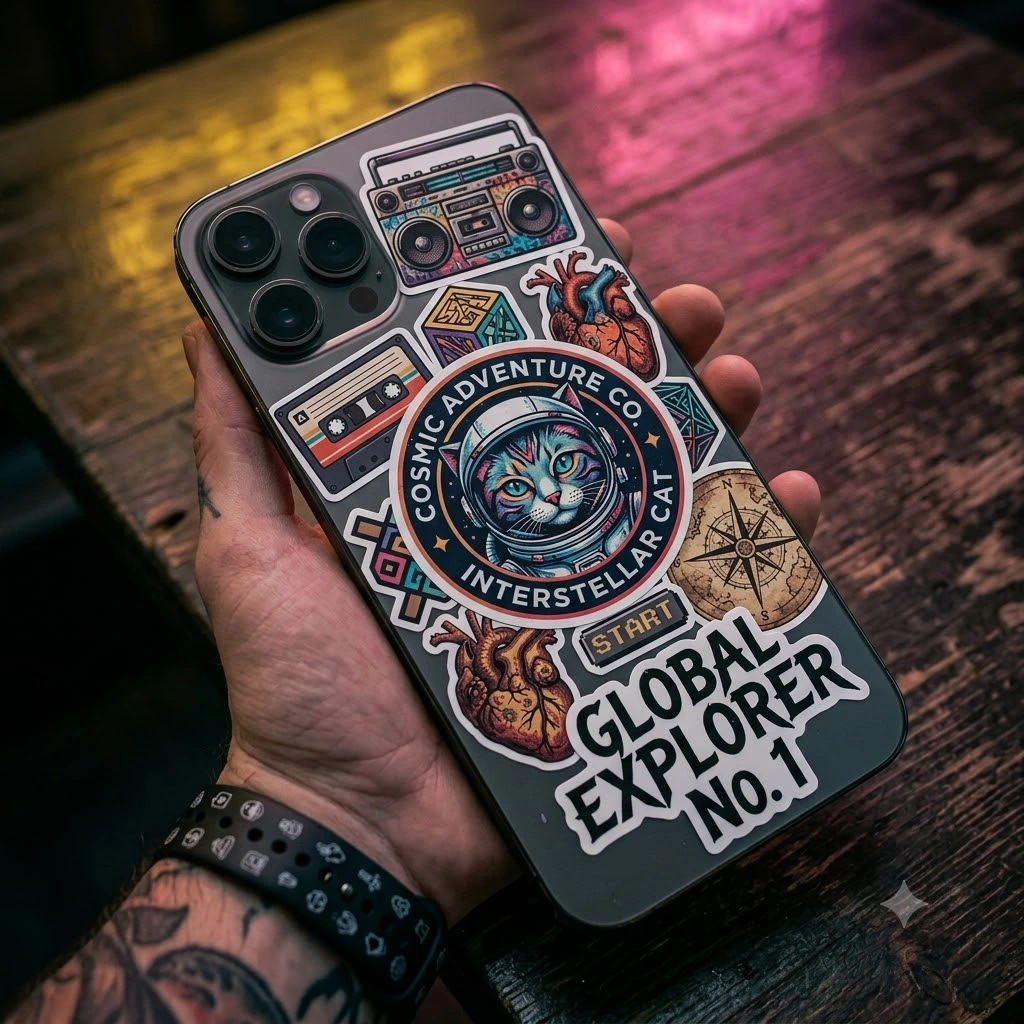 Laptop styled with dark aesthetic sticker pack