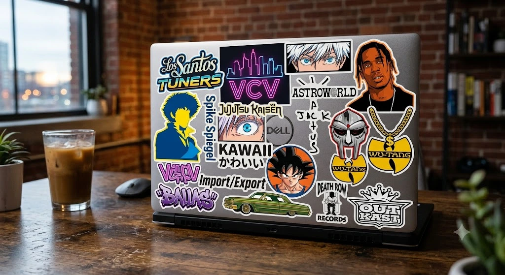 Laptop decorated with aesthetic laptop stickers
