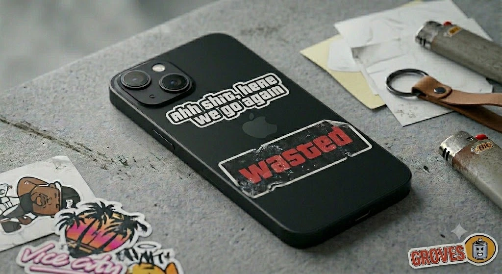 Phone customized with trendy anime stickers