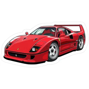 Premium waterproof Ferrari F40 red vinyl sticker featuring the iconic supercar with a precision die-cut finish for smooth surfaces.