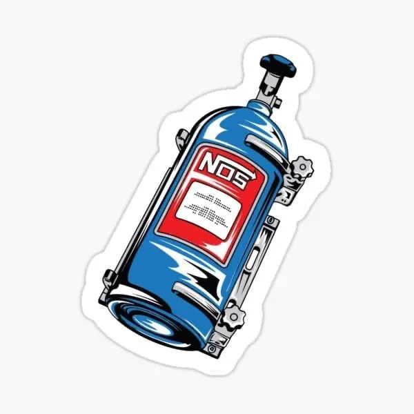 Premium waterproof NOS bottle vinyl sticker featuring a blue nitrous oxide tank with a durable die-cut finish for laptops, bottles and cars.