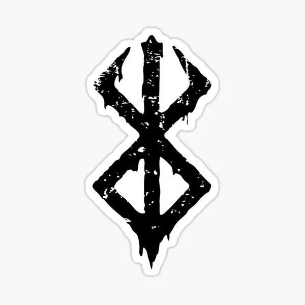 Black Berserk Brand of Sacrifice symbol vinyl sticker with distressed gothic artwork on a white background.