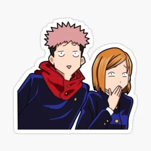 Yuji and Nobara anime vinyl sticker featuring two characters with funny surprised expressions.