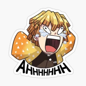 Zenitsu anime vinyl sticker featuring a funny screaming expression with tears and bold Ahhhh text.