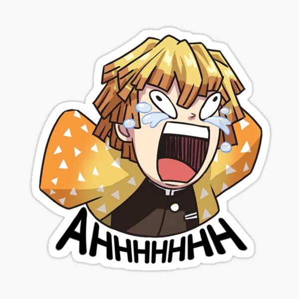 Zenitsu Screaming Anime Sticker Zenitsu anime vinyl sticker featuring a funny screaming expression with tears and bold Ahhhh text.