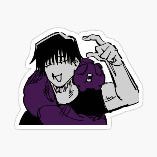Purple and black anime character vinyl sticker featuring a dark-haired character with a playful expression.