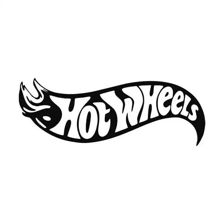 hot-wheels-black-logo-sticker Black Hot Wheels logo sticker featuring white stylized lettering inside the iconic curved flame-shaped emblem.